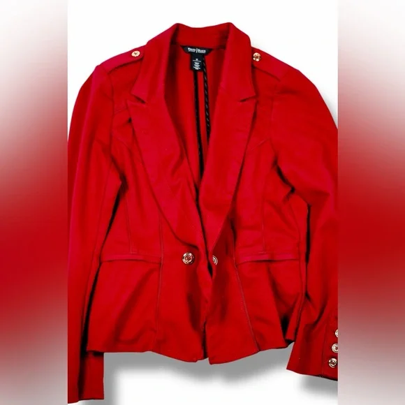 White House Black Market Womens Red Peplum Blazer Jacket Size 10 Gold Button - Picture 7 of 16